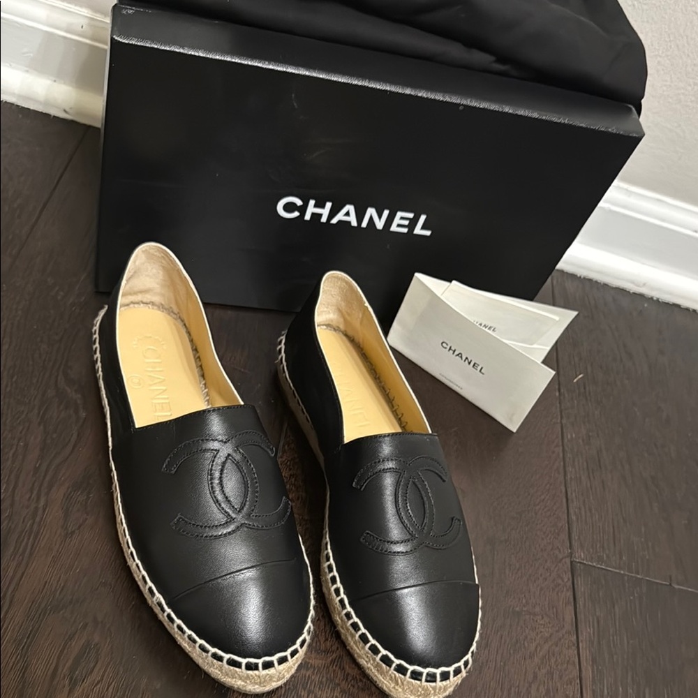 Chanel Black Espadrille Flats